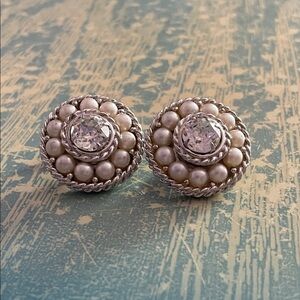Vintage 1950's Pearl Rhinestone Clip On Earrings Sarah Coventry